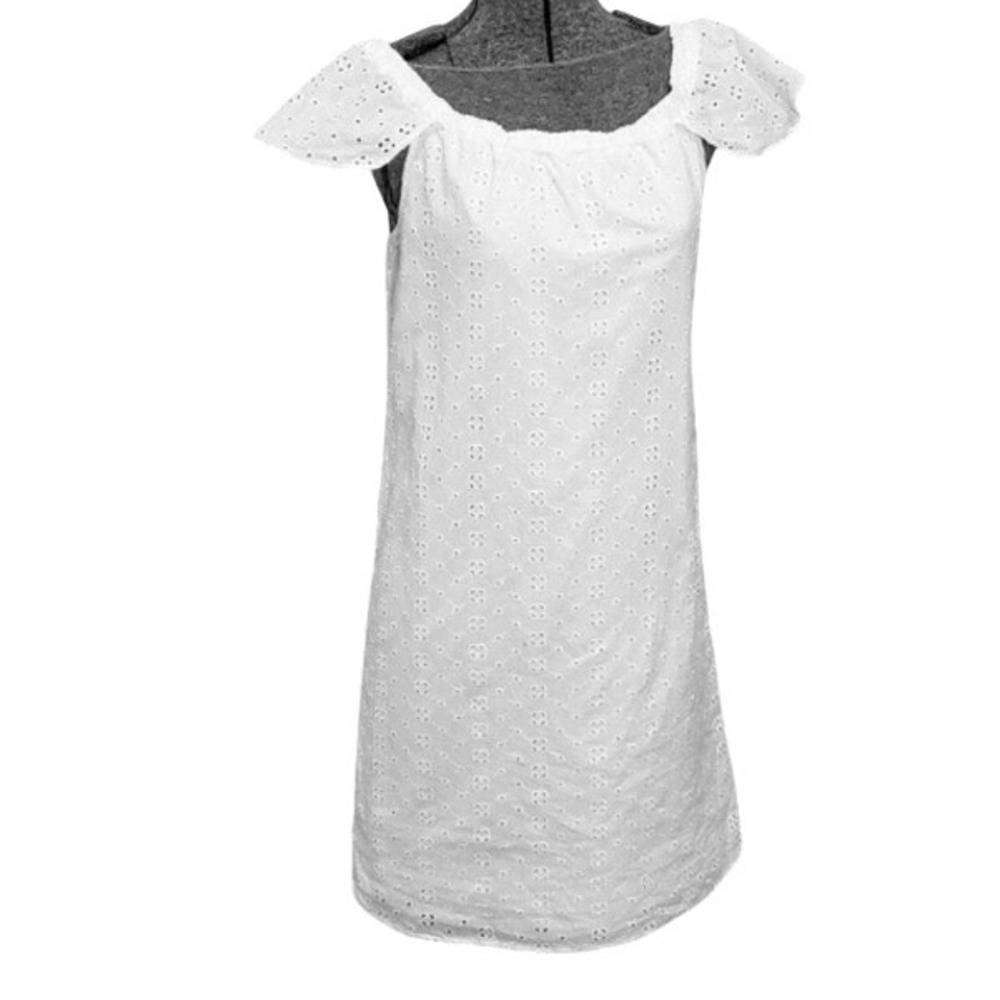 J. Crew Eyelet Cotton Off Shoulder Dress White Flutter Sleeve Midi XL NWT $80